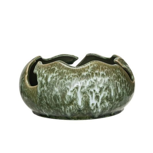 BV Green Glazed Organic Shaped Stoneware Bowl